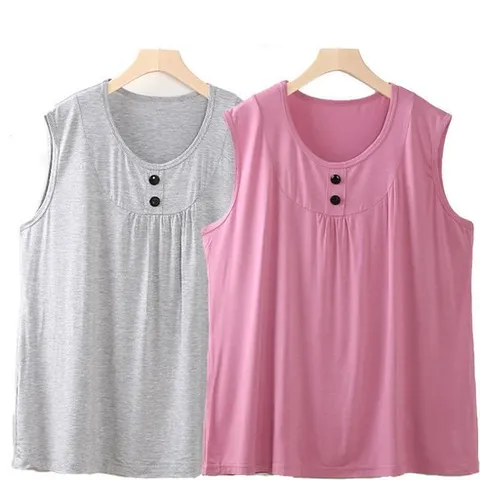 1+1 중년 여성 여름 나시 캐주얼 라운드 민소매 이너티 루즈핏 중장년 엄마 속옷 상의 루즈핏 모달 나시 티셔츠 투피스 빅사이즈 MJS