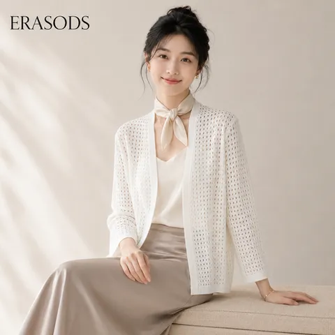 ERASODS 여성 펀칭 니트 가디건 여름 오피스룩