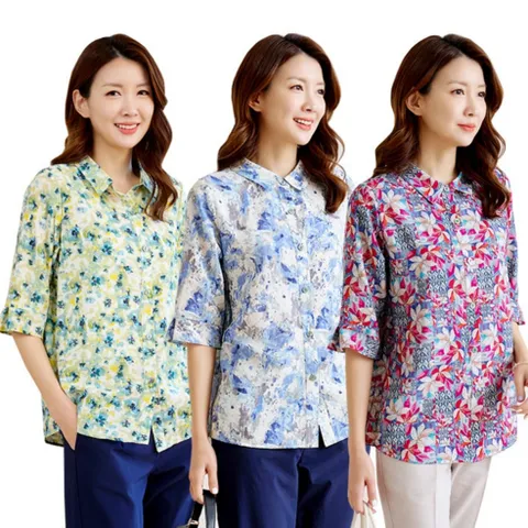 [우일인견] 여성 여름 인견 오픈 셔츠 블라우스(패턴)