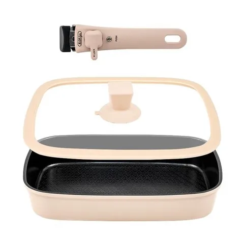 boohgle 보오글 달걀 굽기 직사각형 프라이팬 (뚜껑 포함) (베이지)