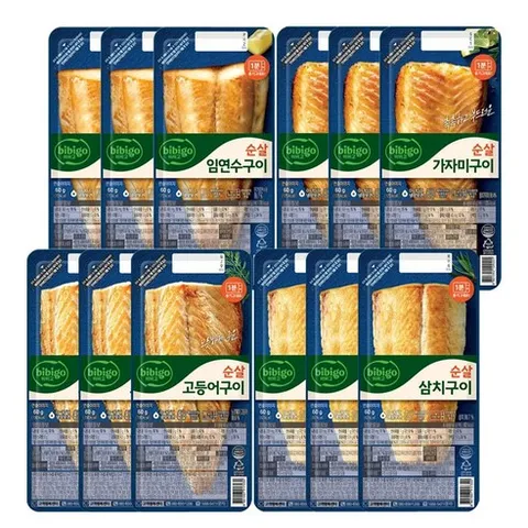 CJ 비비고 순살 생선구이 60g 혼합 12개 (고등어+삼치+임연수+가자미 각 3개), 1세트, 720g
