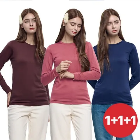 [BFL] (1+1+1) (총 세 장 !!!) 여성 겨울 기모 라운드 티셔츠_핫걸 빅사이즈 스판 따뜻한 히팅 기모 티셔츠 / 이너 티셔츠 베이직 티셔츠