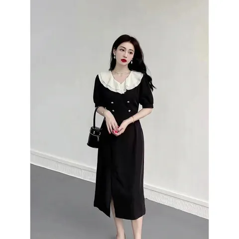 ANYOU 여름여성원피스데 일리룩긴팔원피스 리본 빅사이즈원피스 편안하객룩 블랙오피스룩