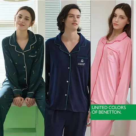 베네통 BENETTON 피치기모 파자마 2세트 (잠옷 홈웨어 커플잠옷)