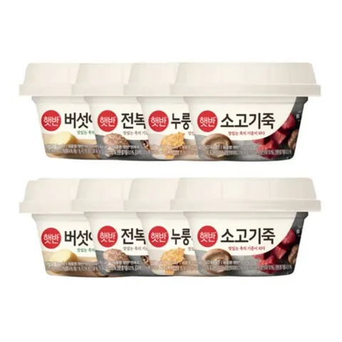 CJ 비비고 죽 용기 A세트 280g x 8개(소고기죽 전복죽 누룽지닭백숙죽 버섯야채죽 각 2개씩), 1세트