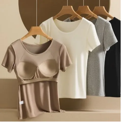 노브라티 브라티셔츠 캡내장 티셔츠 반팔티 면 스판 반팔