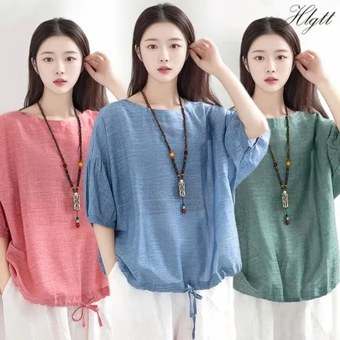 (55~88)린넨냉감블라우스3종세트(블루+핑크+그린)