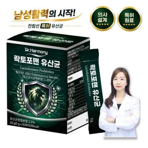 [의사배합 특허] 전립선 유산균 닥터하모니 락토포맨 블랙마카 아르기닌 아연 남성 활력 영양제, 1개, 30회분