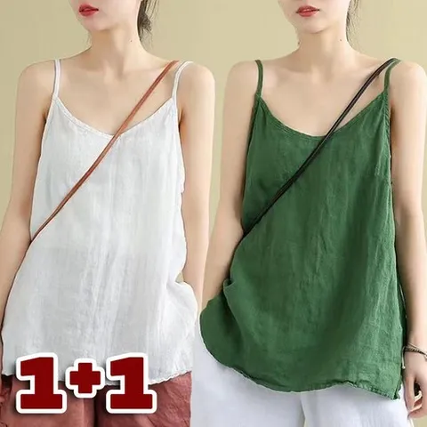 1+1 여성 면 마 나시 솔리드 슬림핏 루즈핏 끈나시 코디 이너 여름 린넨 민소매 티셔츠