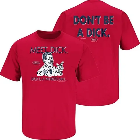Boston Baseball Fans. Don't Be A D!ck (Anti-Yankees). 레드 티셔츠 (Sm-5X) 또는 스티커 레드