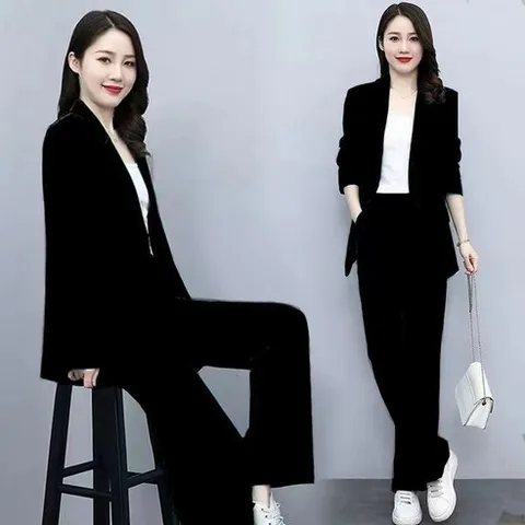 SALE-NEW 여성정장 오피스룩 세미정장 여성 정장 세트 투피스 여자정장 여성 정장 자켓 여성정장바지 세미와이드 빅사이즈여성정장 소프트 원단 6XL