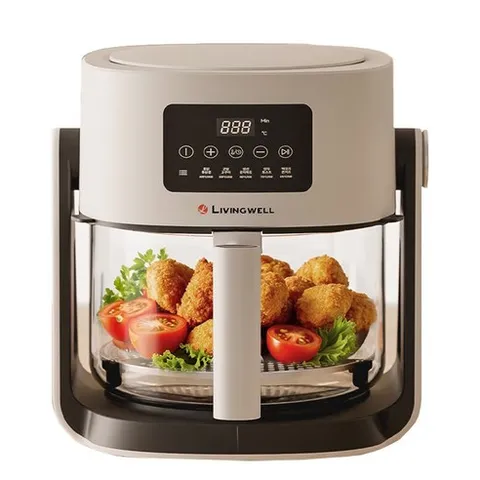 리빙웰 투명 글라스 저소음 에어프라이어 5.7L /유리 바스켓/대용량 에어프라이어/GL770, 투명 글라스 5.7L