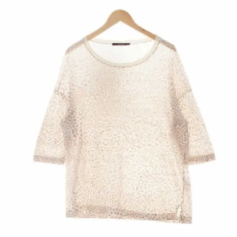 라우엘 1981 laurel 아이보리 레오파드 린넨혼방 보트넥루즈핏9부티