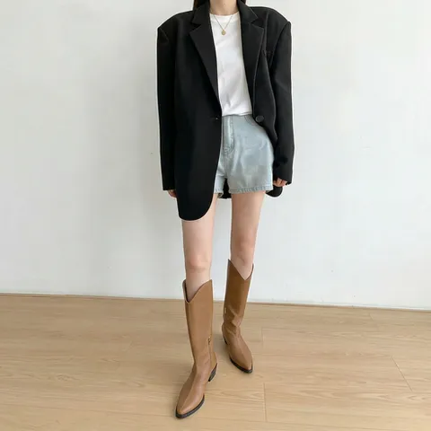 ANYOU 여성용 루즈핏 정장 재킷 오피스 캐주얼 데일리 아우터