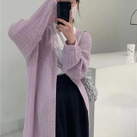 여성 여름 롱 가디건 긴팔 자외선 차단 코트 캐주얼 슬림 비치웨어 롱 로브 카디건 루즈핏 체형커버 래쉬가드 빅사이즈 니트 상의 LJX