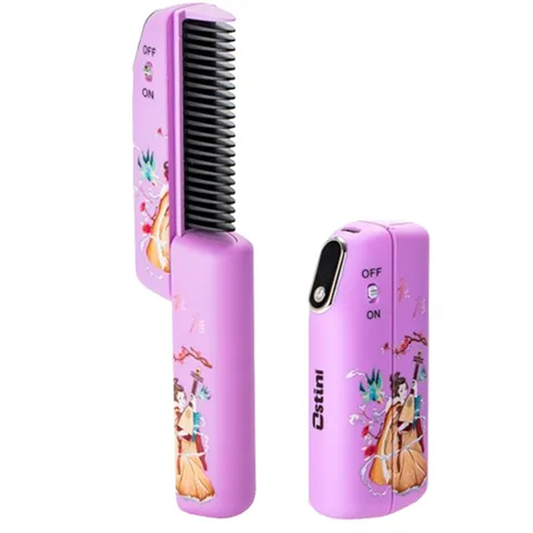 Ostini 무선 휴대용 빗 헤어 스타일러 충전식 매직기 고데기 볼륨 2 in 1 엉킴 방지 헤어빗 10초 만에 열이 나다, 핑크