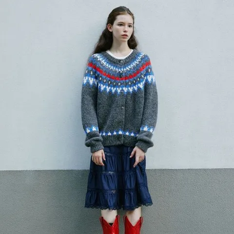 [정품] 그린버터 메탈릭 얀 노르딕 가디건 (차콜)