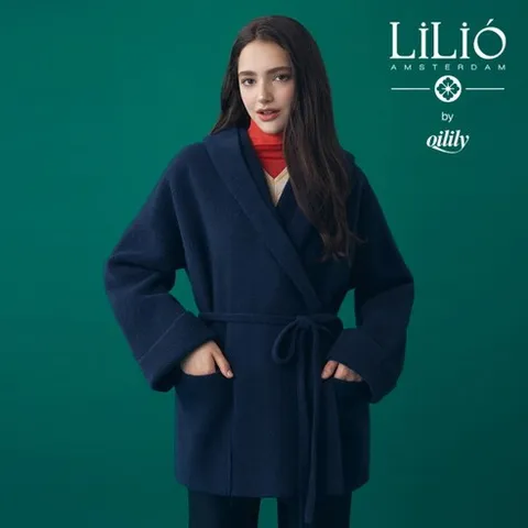 [릴리오] by 오일릴리 에센셜 폭스 울 블렌디드 숄카라 니트 코트☆