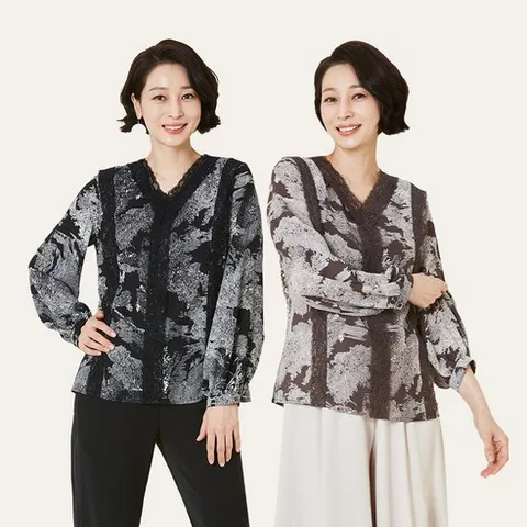 마담엘레강스마엘레이스포인트 브이넥 블라우스 오버핏