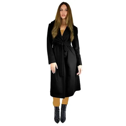 Cashmere Boutique: 여성용 전체 길이 벨트 코트 100% 순수 캐시미어 (색상: 블랙 카멜 | 사이즈: 2/4/6/8/10/12/14) 블랙.