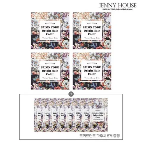 제니하우스 살롱코드 오리진 헤어컬러 염색약 홈쇼핑 염색제 4개+트리트먼트 8개 세트, 1개, 제니하우스 다크브라운4개+트리트먼트파우치8개