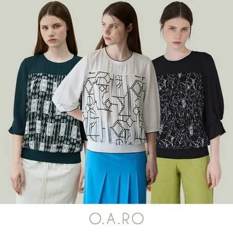 25SS 여성 오아로 아트 플리츠 블라우스