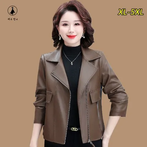 여자 숏 가을 루즈핏 라이더 가죽 자켓 집업점퍼 캐주얼 무지 가죽 재킷 라이더 아우터