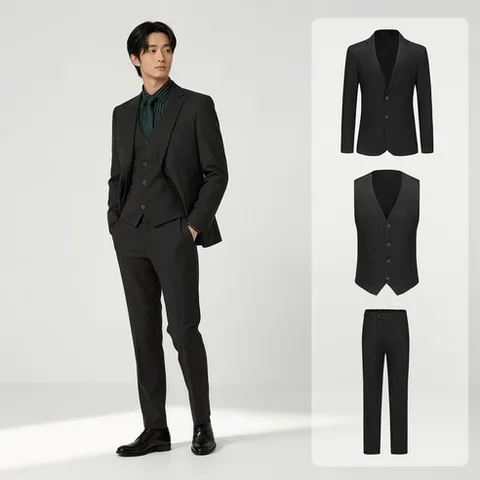 Cloudstyle 투버튼 캐주얼 쓰리피스 남성 정장세트 재킷+조끼+바지 면접 출근룩 남자수트 3피스 결혼식 하객 남성 슈트 (4컬러)
