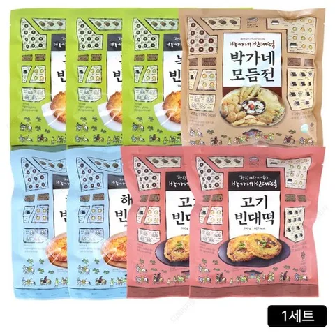 [박가네빈대떡] 대표빈대떡 3종(녹두+해물+고기)총14장 + 모듬전 세트1팩
