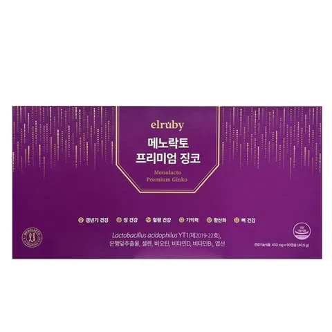 휴온스 메노락토 프리미엄 징코 갱년기유산균 YT1 박미선 유산균 90캡슐 x 1박스 3개월분, 휴온스 박미선 갱년기유산균YT1 엘루비 메노락토 프리미, 1개