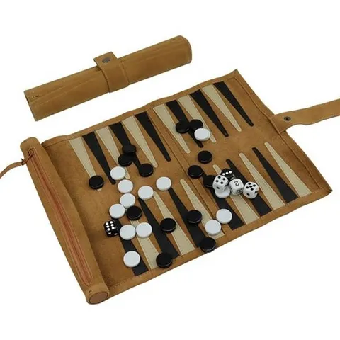 엘렌느 - 천연 가죽 백개먼 수작업 스티칭 휴대용 롤업 여행용