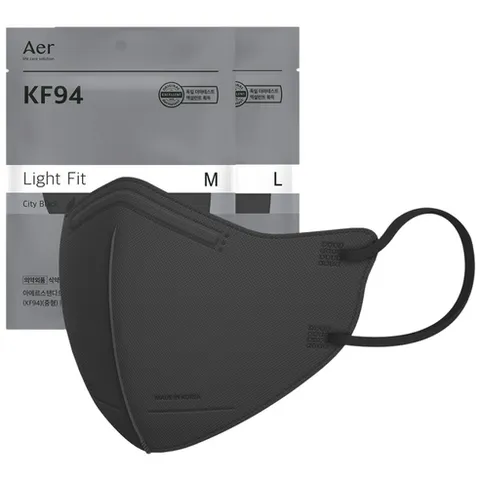 아에르 스탠다드 라이트핏 보건용 마스크 대형 KF94, 1개입, 50개, 시티 블랙