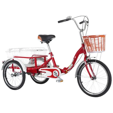 포브이 성인 세발자전거 어르신 삼륜자전거 짐칸 효도 선물, 레드
