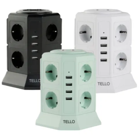 텔로 고용량 usb 타워 멀티탭 캠핑 디자인 대용량 전기 콘센트 12구(콘센트8구+USB포트4구)/17구(콘센트12구+USB포트5구), 1개, 텔로 타워 멀티텝 17구, 화이트