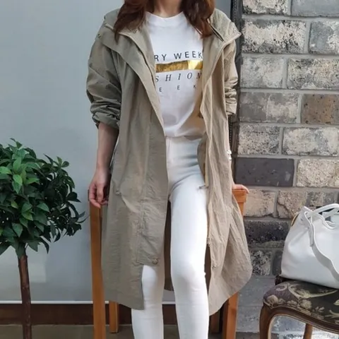 상상그이상 여성용 데일리 오버 루즈핏 스트링 후드 얇은 롱 야상점퍼 캐주얼자켓 바람막이