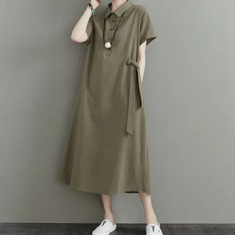 데일로엔 단색 카라 포인트 롱원피스