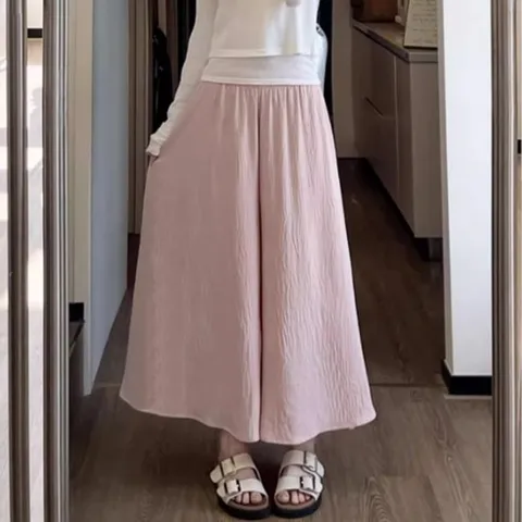 무니유유 쉬폰 시원한 쿨 밴드 플레어 와이드 롱 팬츠 치마바지