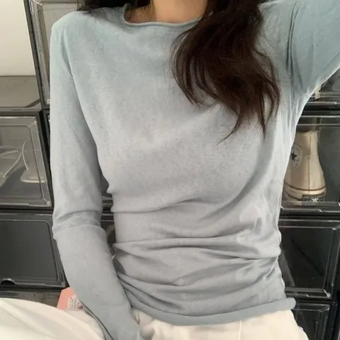 무니유유 텐셀 만능 데일리 무지 찰랑 기본 라운드 냉감 쿨 긴팔 티셔츠