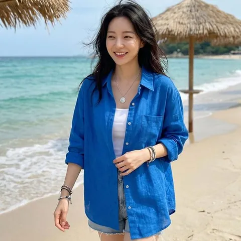 상상그이상 여성용 데일리 무지 파스텔 거즈 셔츠 남방 롤업셔츠 루즈핏남방 데일리룩 시원한 여름 남방