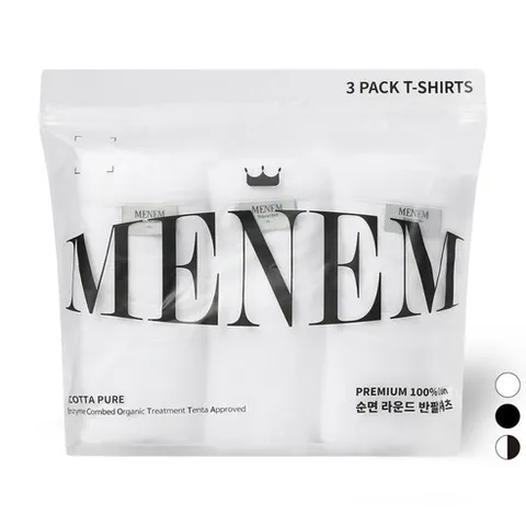 미넴 남녀공용 면티 S~5XL 3장 빅사이즈 30수 에코타퓨어 순면 반팔티