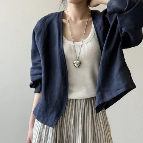 쇼룸 가오리슬리브 노버튼 린넨자켓