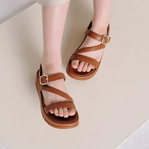 브루마스 편안한 커브드 소가죽 여성용 플랫폼 샌들 4.5cm