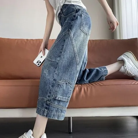 COSYEVNO 여름 8부 청바지 패션 빈티지 여성 패션 데님 팬츠