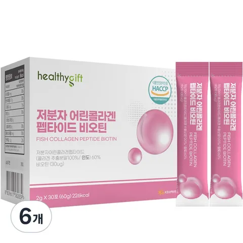 어린 콜라겐 펩타이드 비오틴 피쉬콜라겐 히알루론산 저분자콜라겐 어류 생선콜라겐 먹는 분말 스틱, 6개