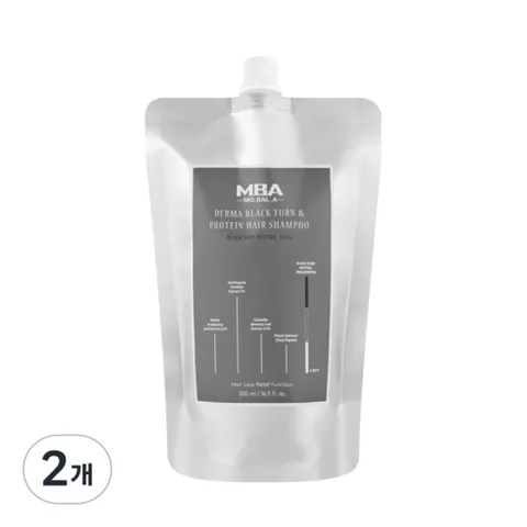탈모완화 기능성 새치완화 모발아 더마 블랙턴 앤 프로틴 헤어 샴푸 (리필), 2개, 500ml