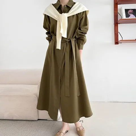 어바웃 트렌치 셔츠 임산부 롱원피스