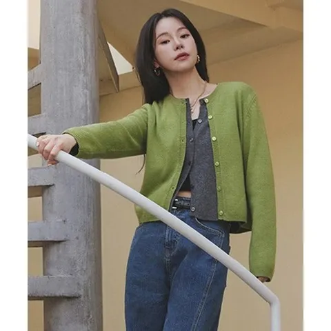 [더엣지] 25FW 폭스울 블렌디드 가디건 올리브