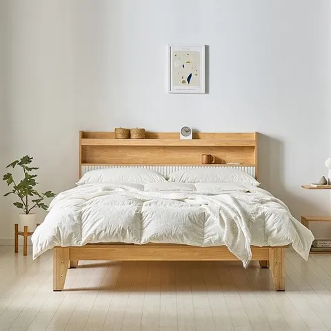 리퍼 마르코 원목 템바 LED 조명 평상형 침대프레임 내추럴 월넛 SS Q