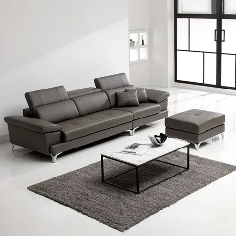 보루네오 마르스 헤드틸팅 천연소가죽 4인용 소파, 실버그레이