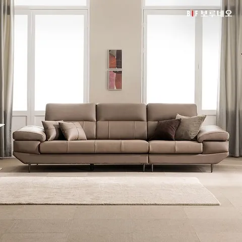 [보루네오] 스테이 이태리산 천연소가죽 소파 4인용+스툴+테이블, 라이트그레이